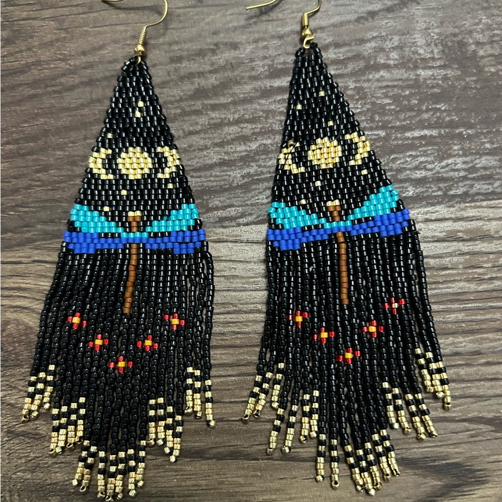 Handmade beaded dragonfly earrings